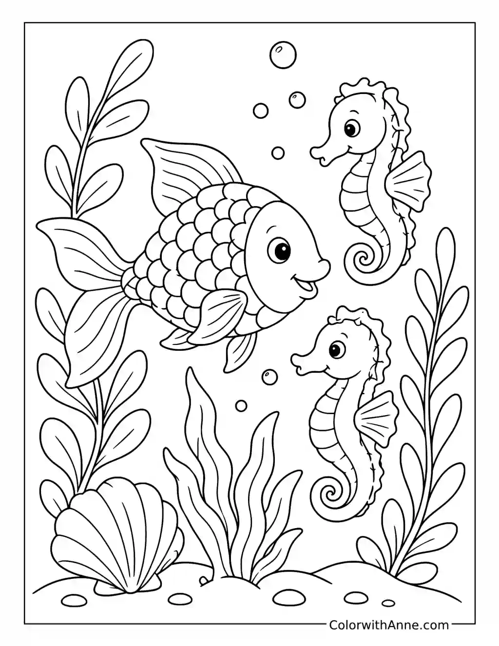 Rainbow Fish and Seahorse Garden coloring page