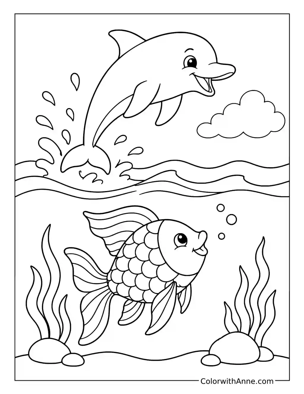 Rainbow Fish and the Happy Dolphin coloring page