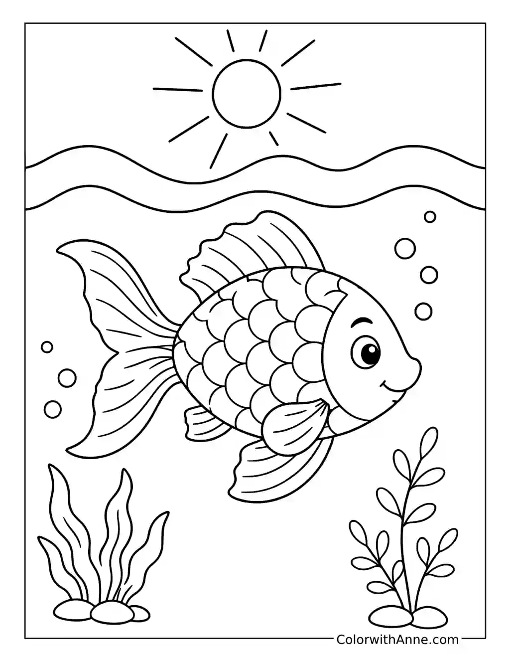 Rainbow Fish Beneath the Waves coloring page