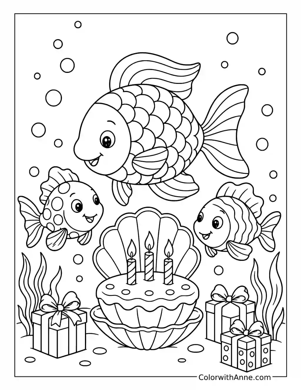Rainbow Fish Birthday Party coloring page