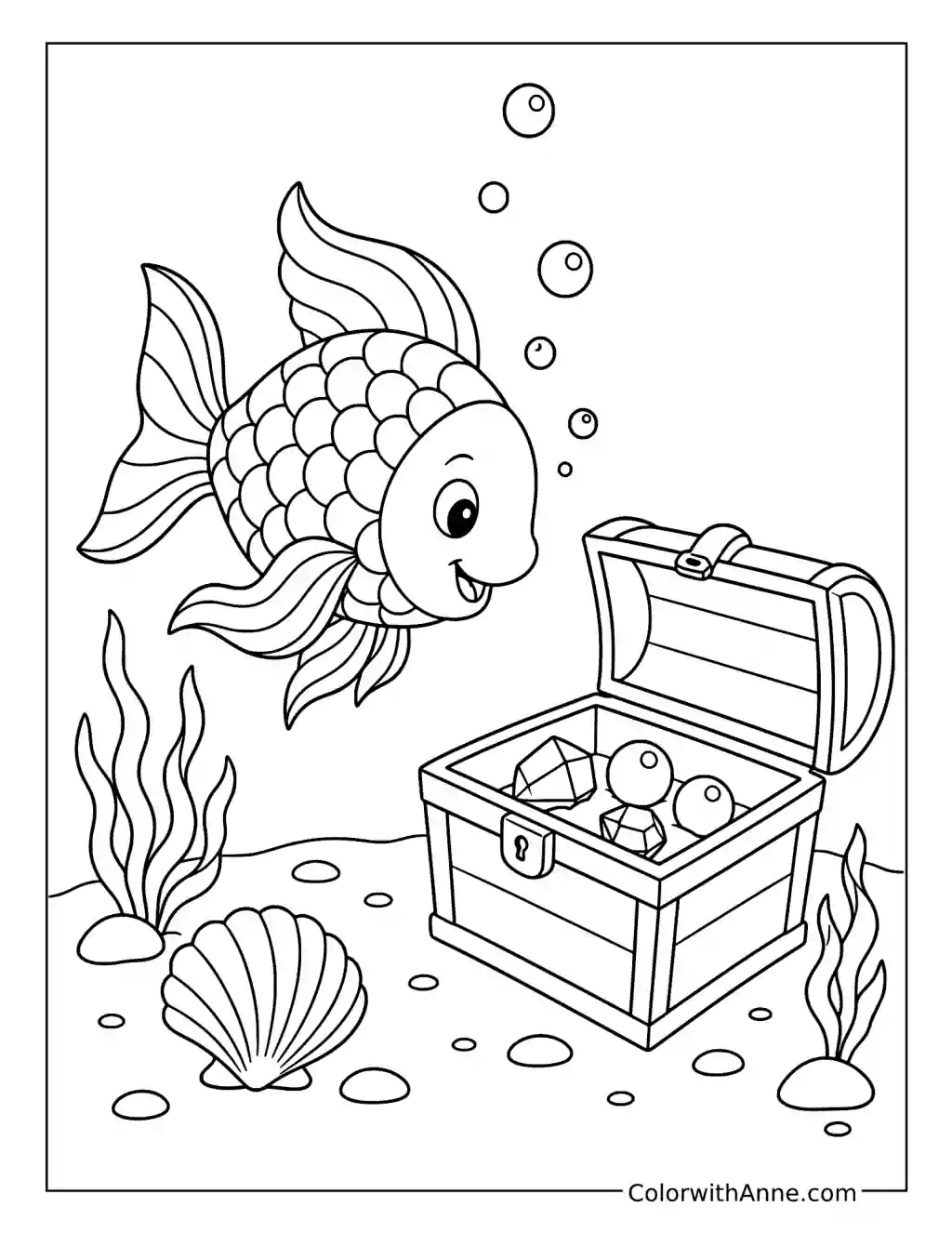 Rainbow Fish Finds a Treasure Chest coloring page