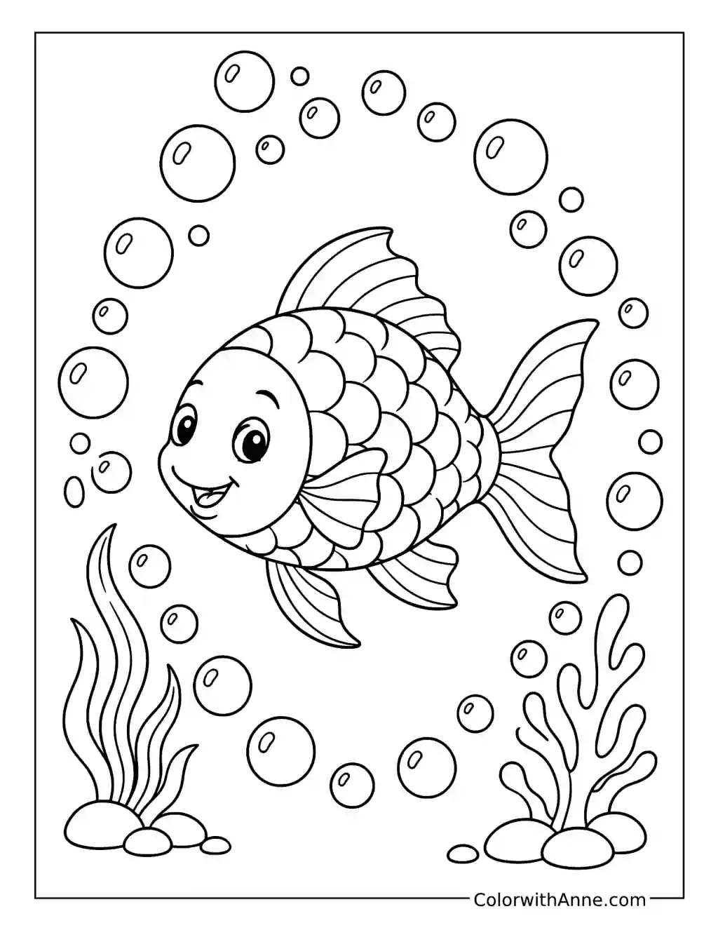 Rainbow Fish in a Bubble Tunnel coloring page
