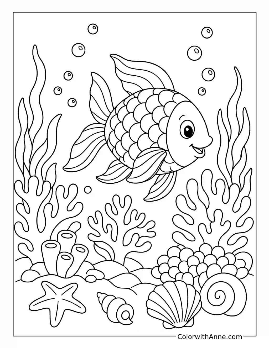 Rainbow Fish in a Coral Garden coloring page