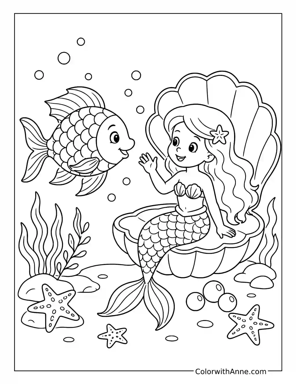 Rainbow Fish Meets the Mermaid coloring page