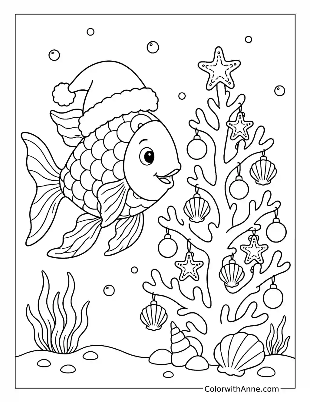 Rainbow Fish's Coral Christmas coloring page