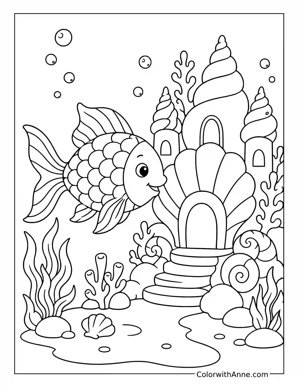 Rainbow Fish Visits the Underwater Castle coloring page