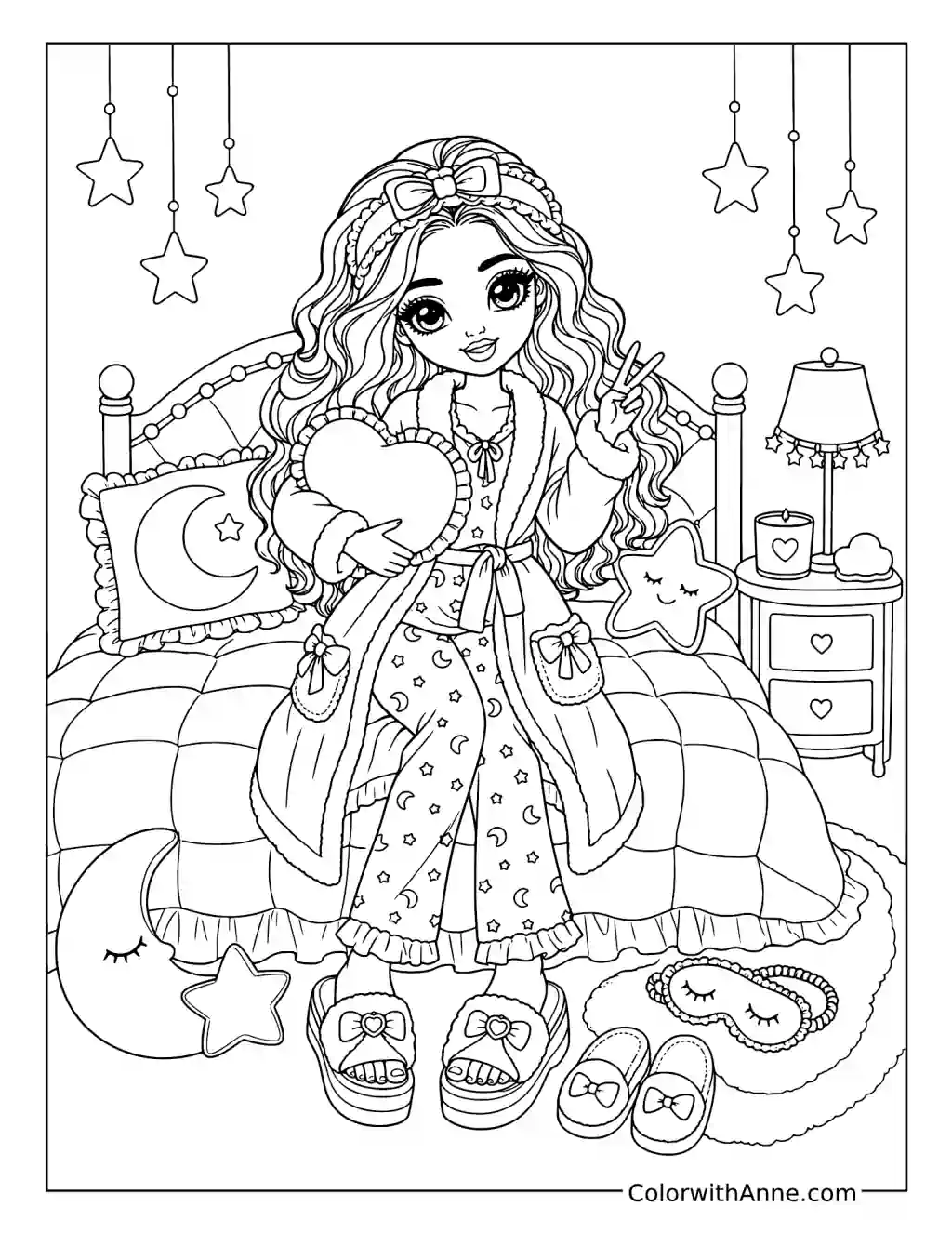 Rainbow High Pajama Party with a Heart Pillow coloring page