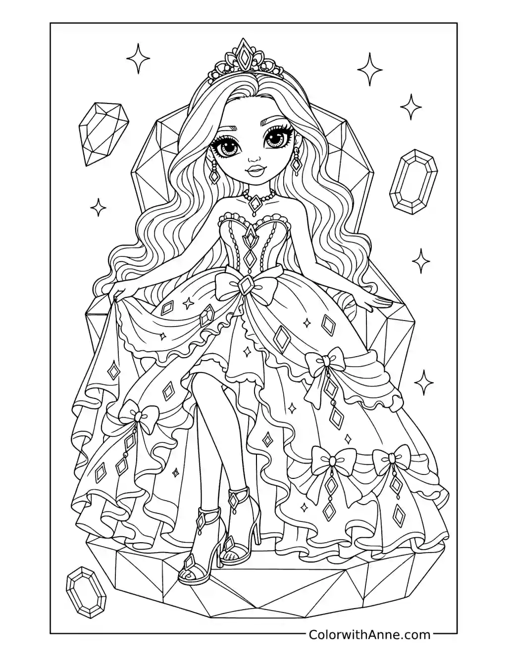Rainbow High Princess on a Diamond Throne coloring page