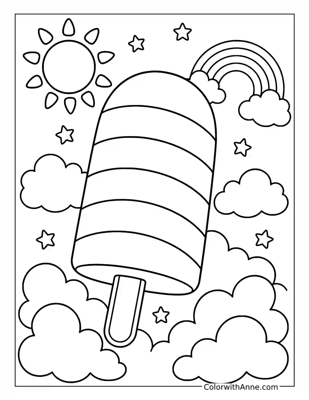 Rainbow Popsicle in the Clouds coloring page