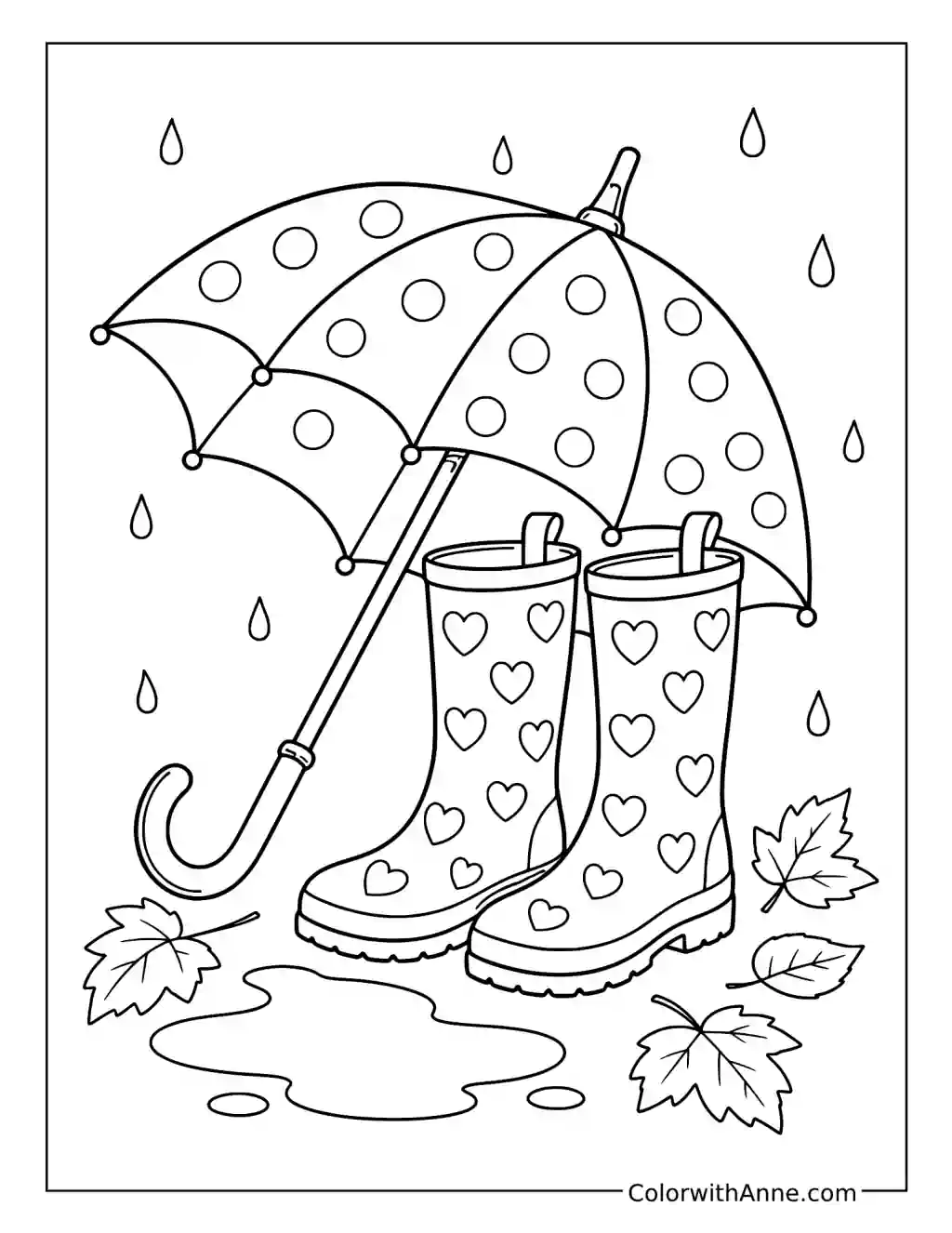 Rainy Day Boots and Umbrella coloring page