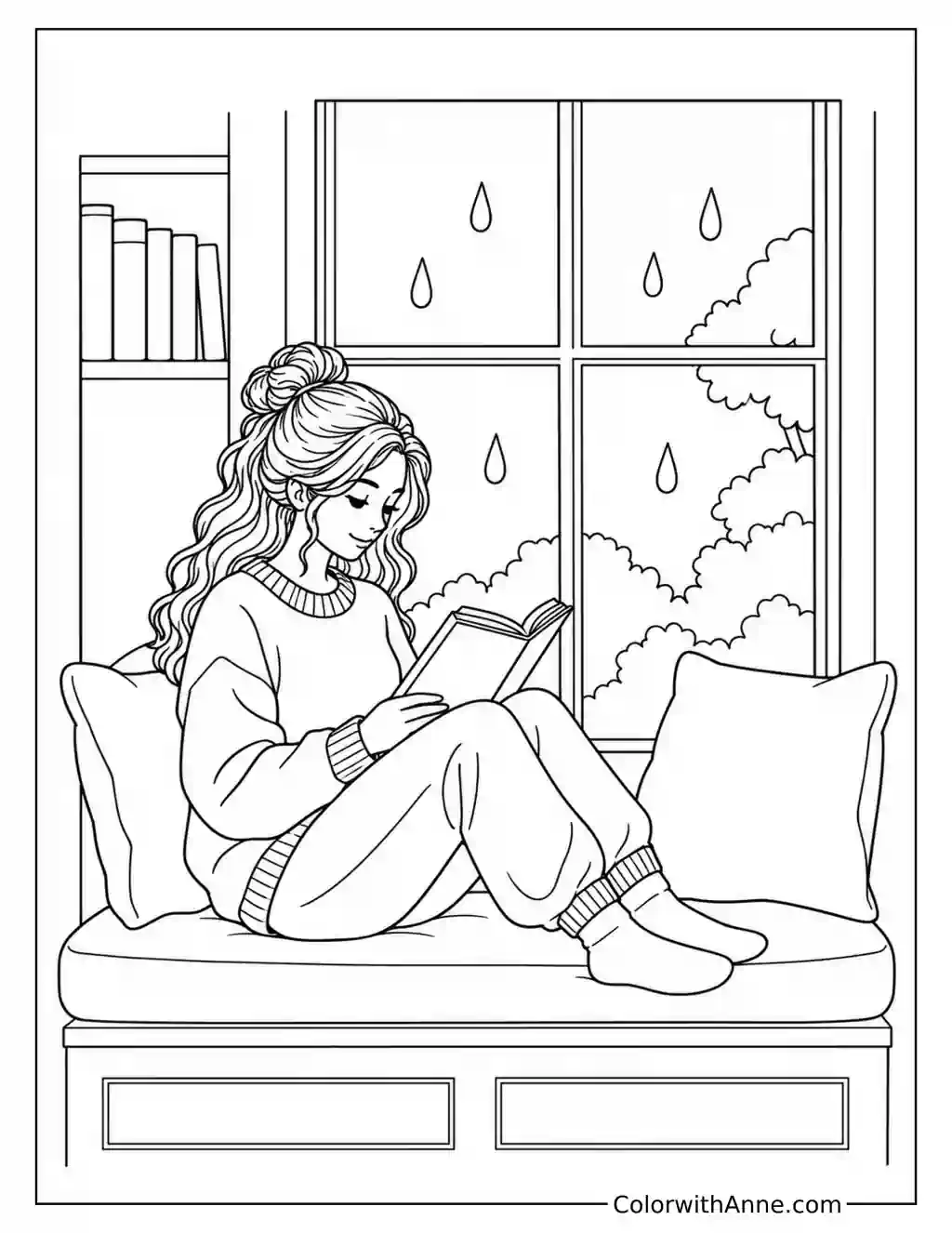 Rainy Day Library Window Seat coloring page