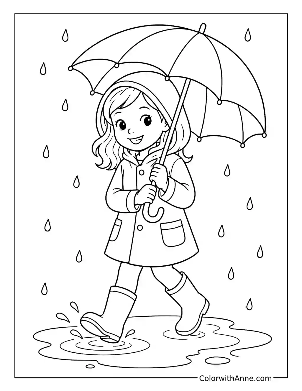 Rainy Day Umbrella Girl coloring page
