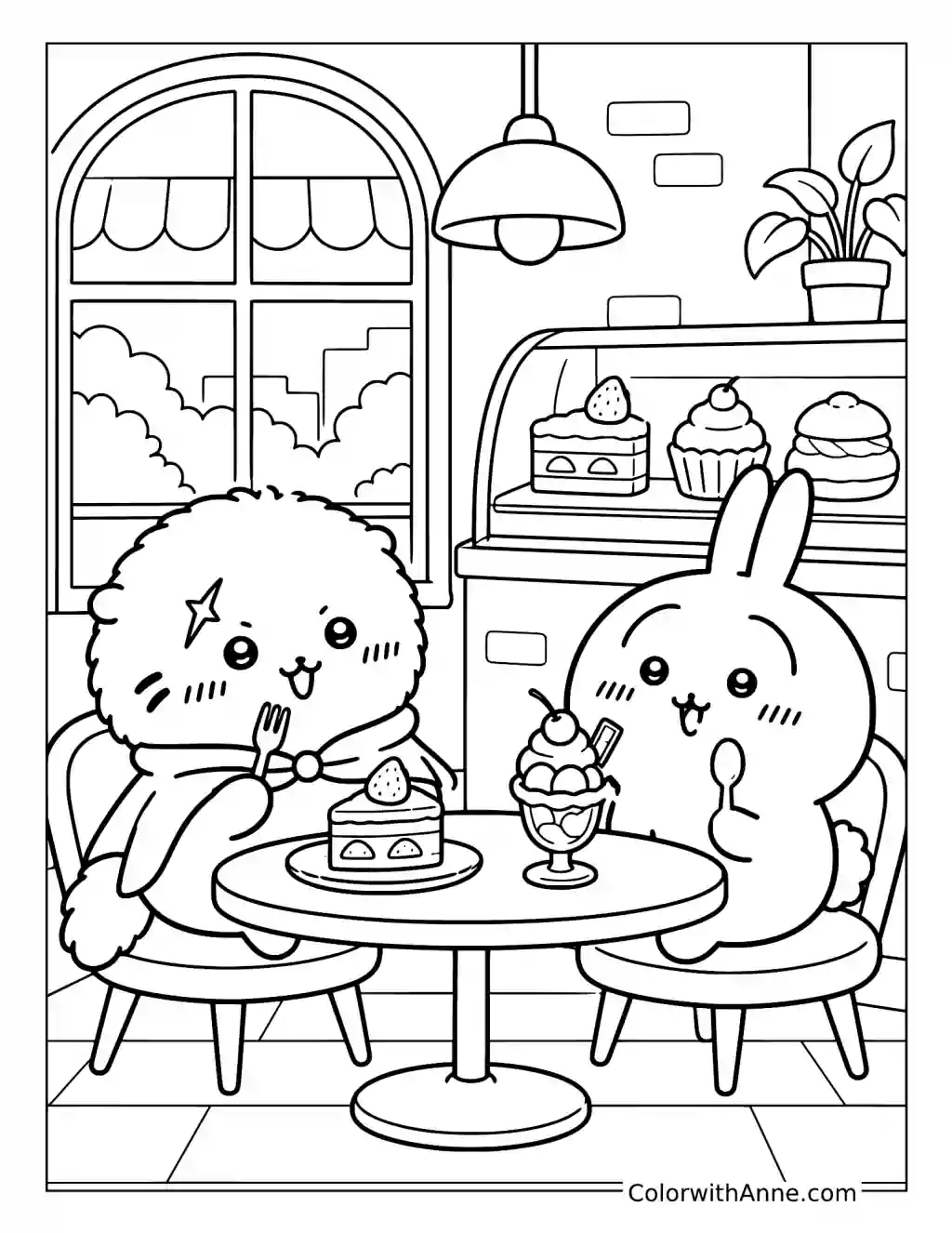 Rakko and Usagi’s Cozy Dessert Café coloring page