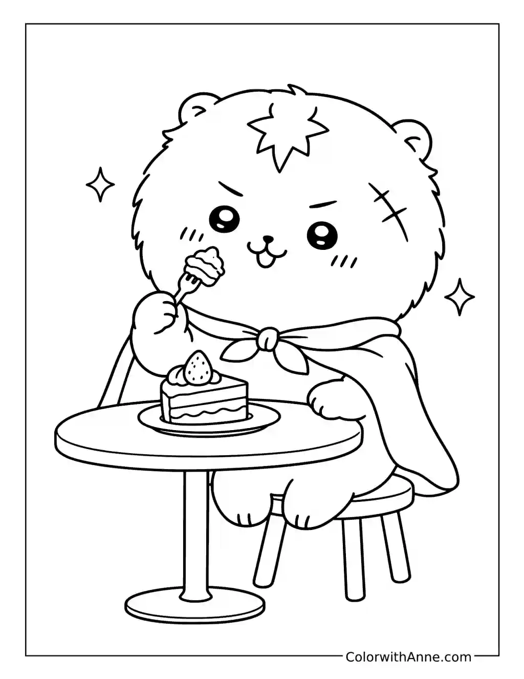 Rakko Enjoying Strawberry Cake coloring page