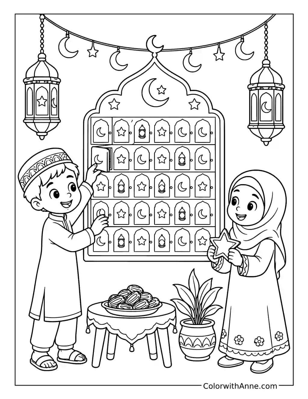 Ramadan Calendar Countdown coloring page