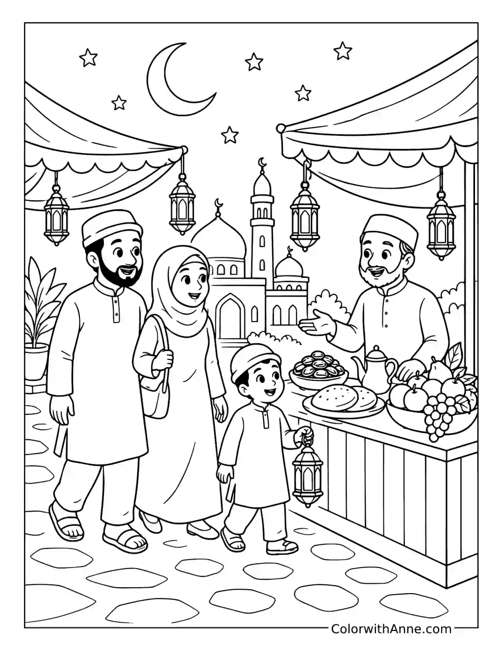 Ramadan Night Market coloring page