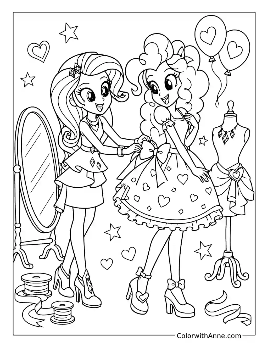 Rarity and Pinkie Pie Party Dress coloring page