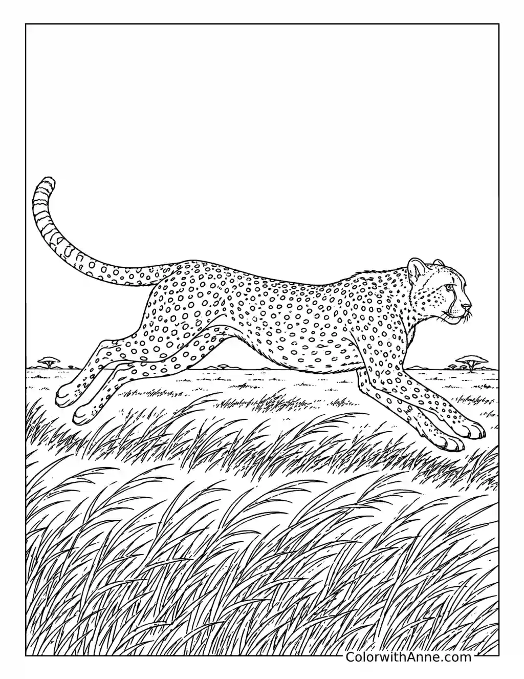 Realistic Cheetah Running Across the Plains coloring page