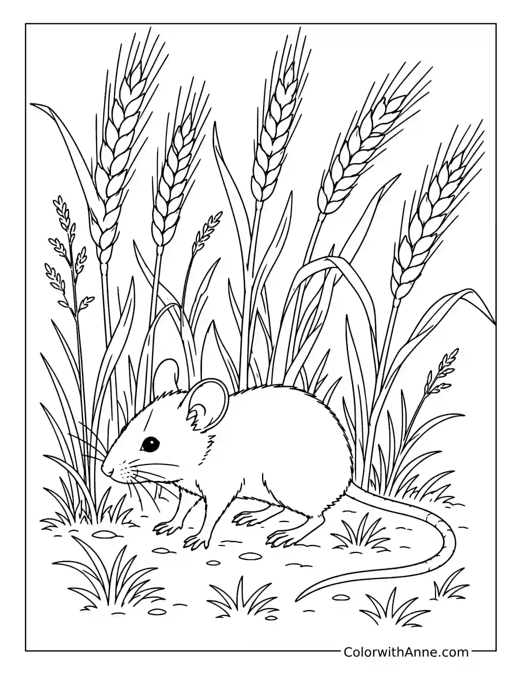 Realistic Field Mouse in Wheat coloring page