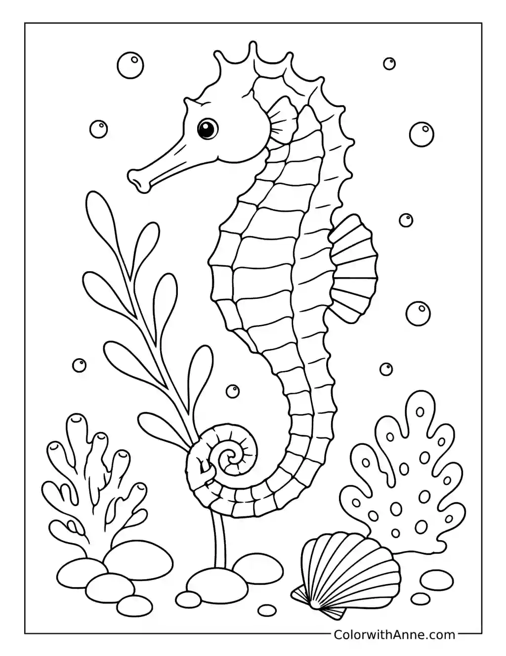 Realistic Ocean Seahorse coloring page