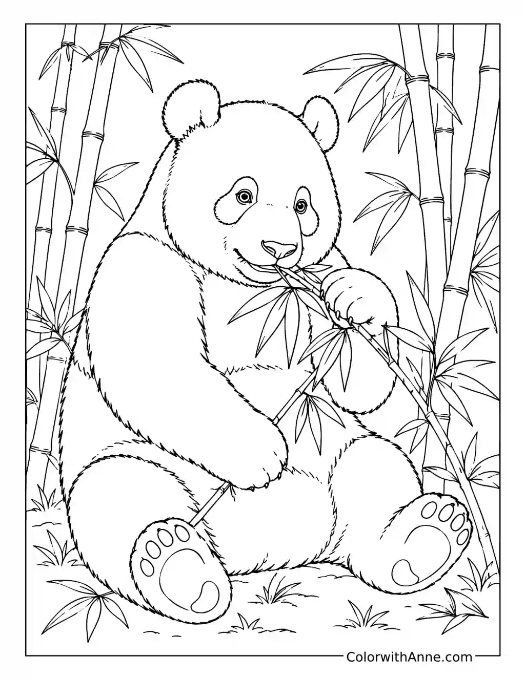 Realistic Panda Eating Bamboo coloring page