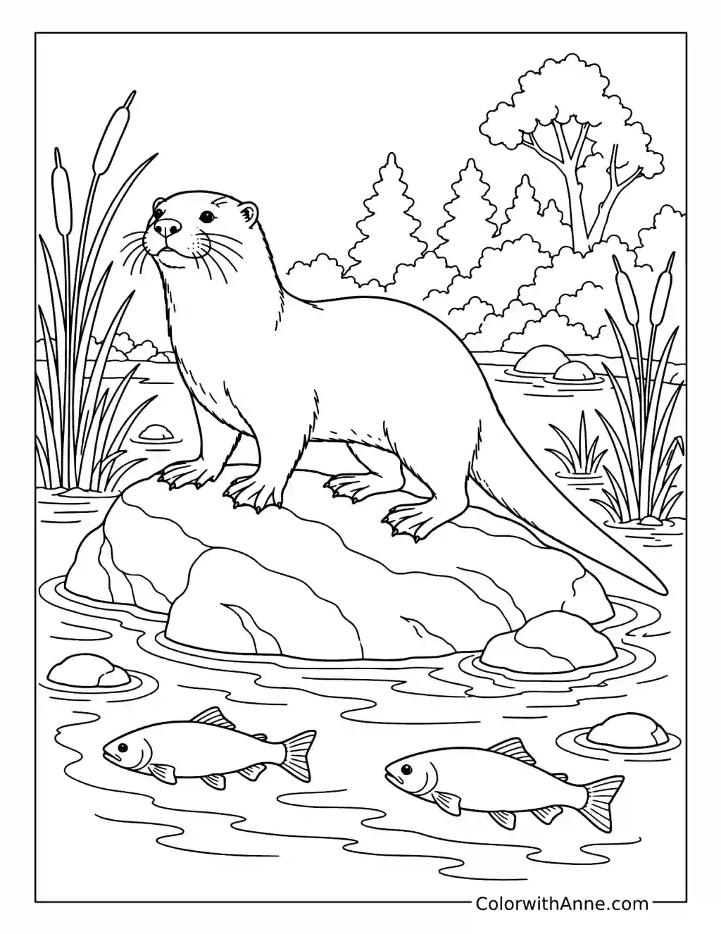 Realistic River Otter on a Rock coloring page