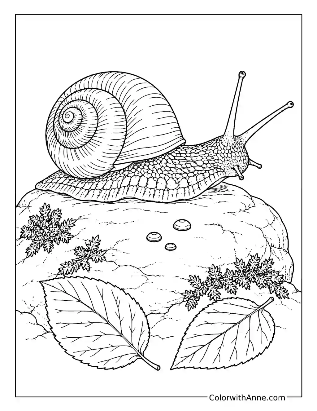 Realistic Snail Crawling Over a Rock coloring page