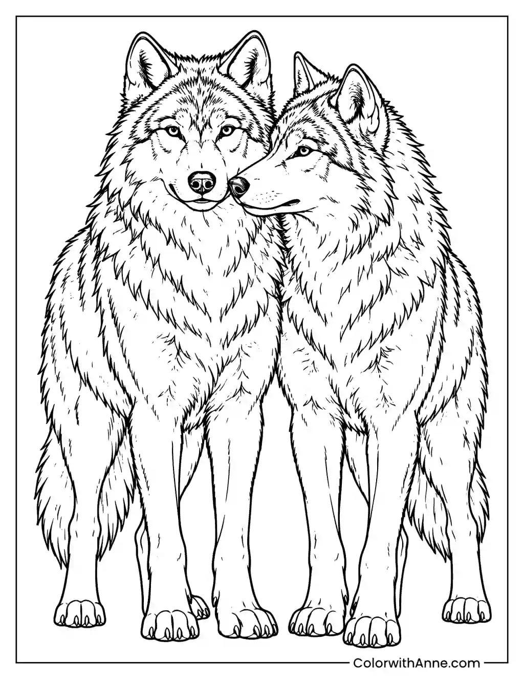Realistic Wolf Couple Coloring Page