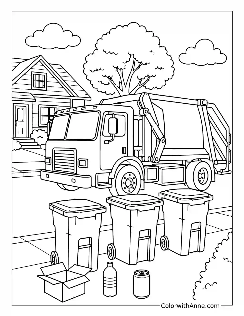 Recycling Truck in the Neighborhood coloring page