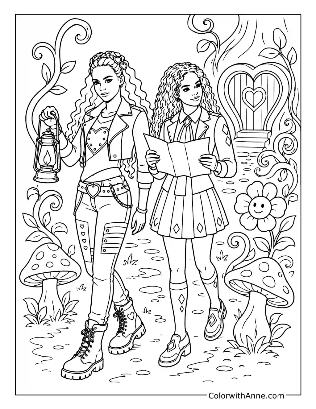 Red and Chloe in the Enchanted Forest coloring page