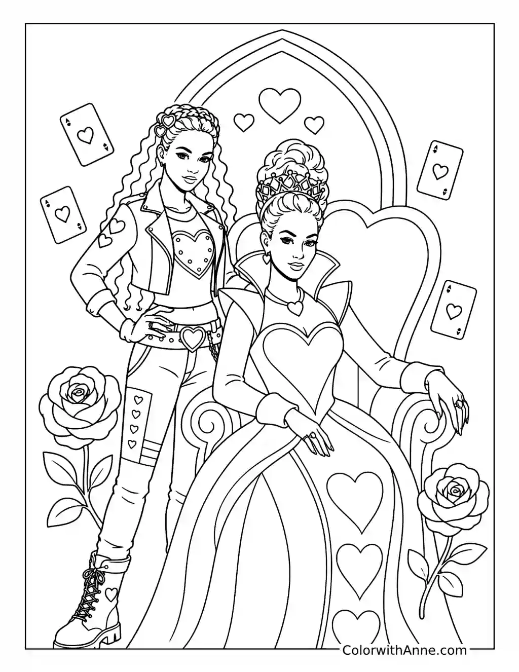 Red and the Queen of Hearts coloring page