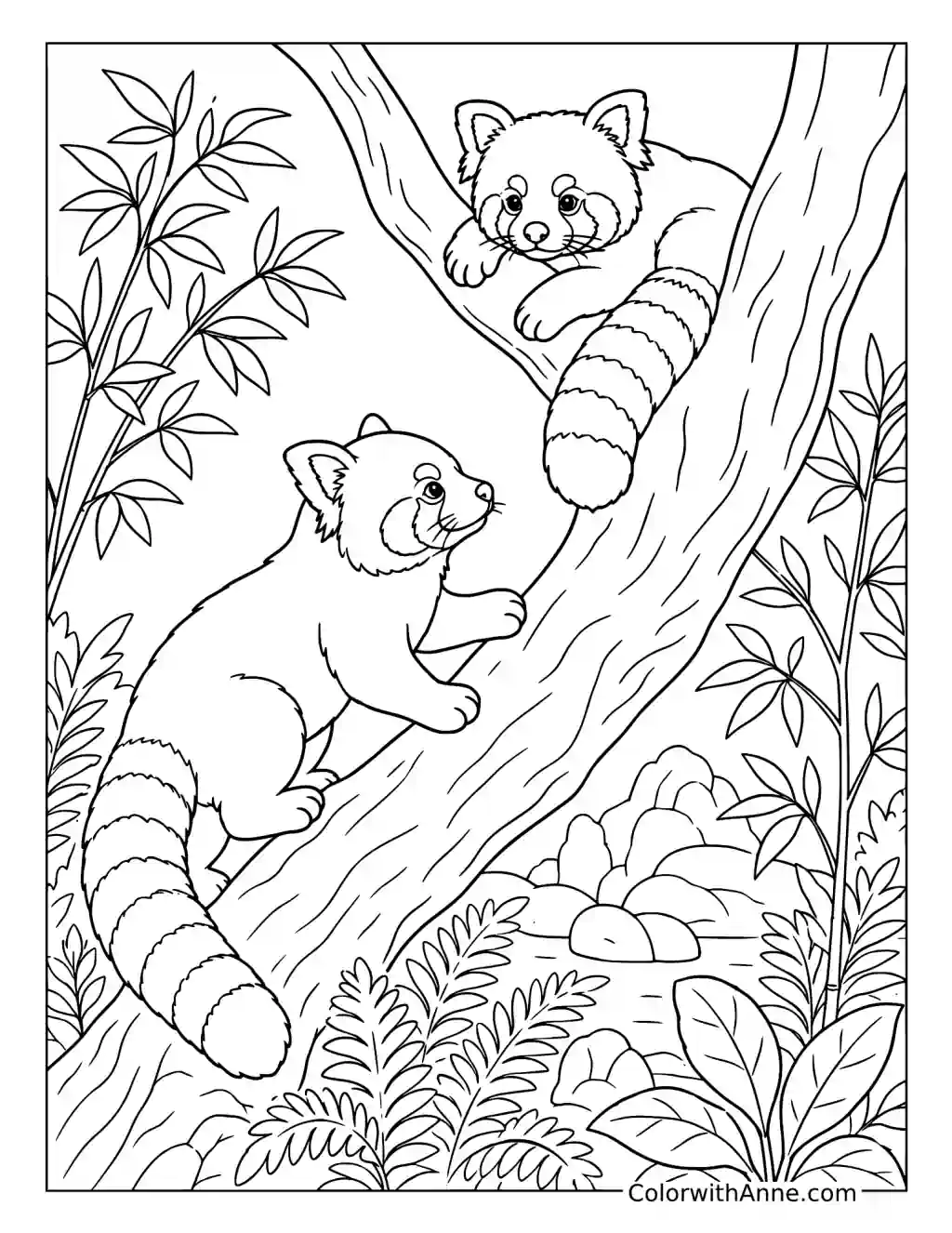 Red Panda Climbing a Tree coloring page