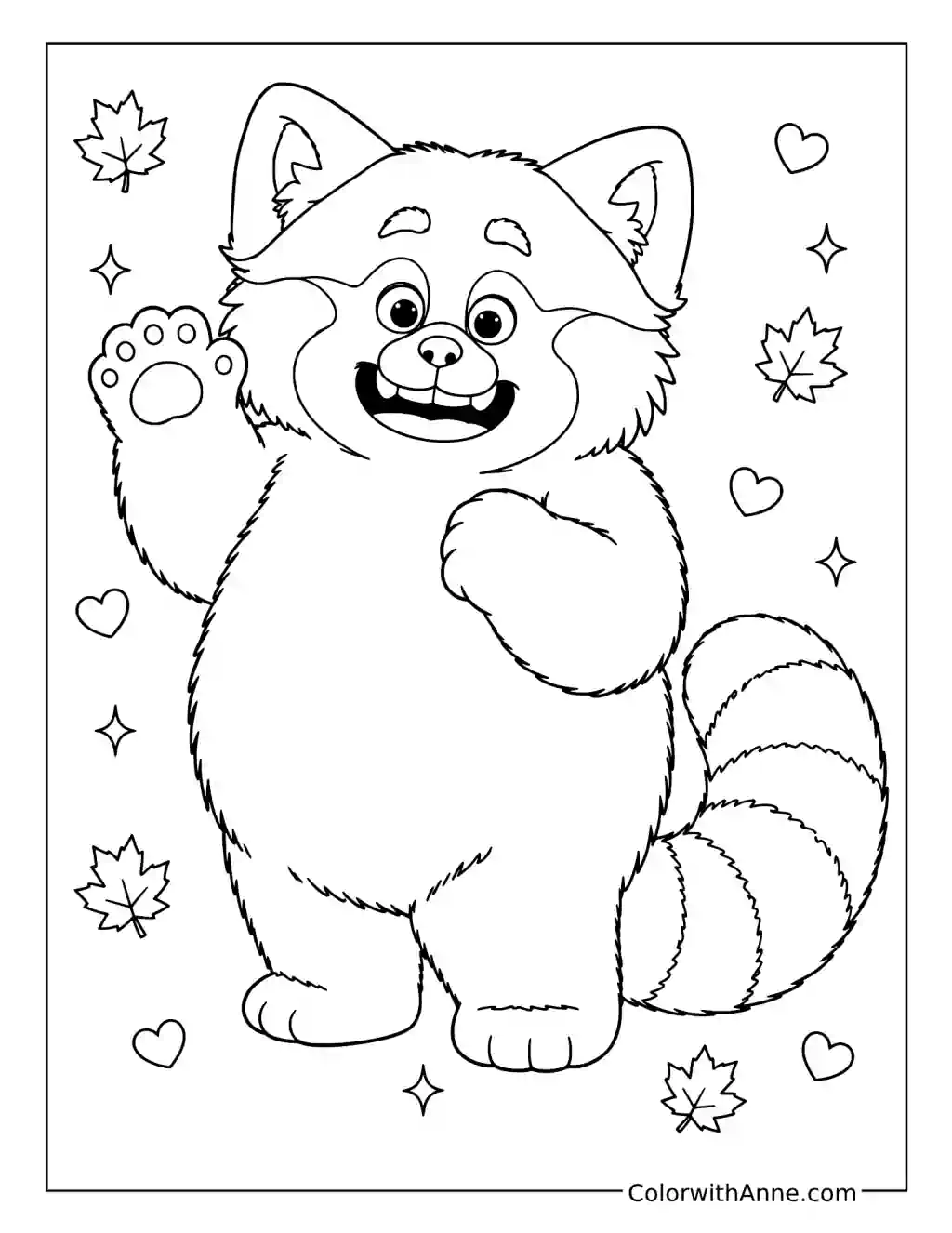 Red Panda Mei Waving coloring page