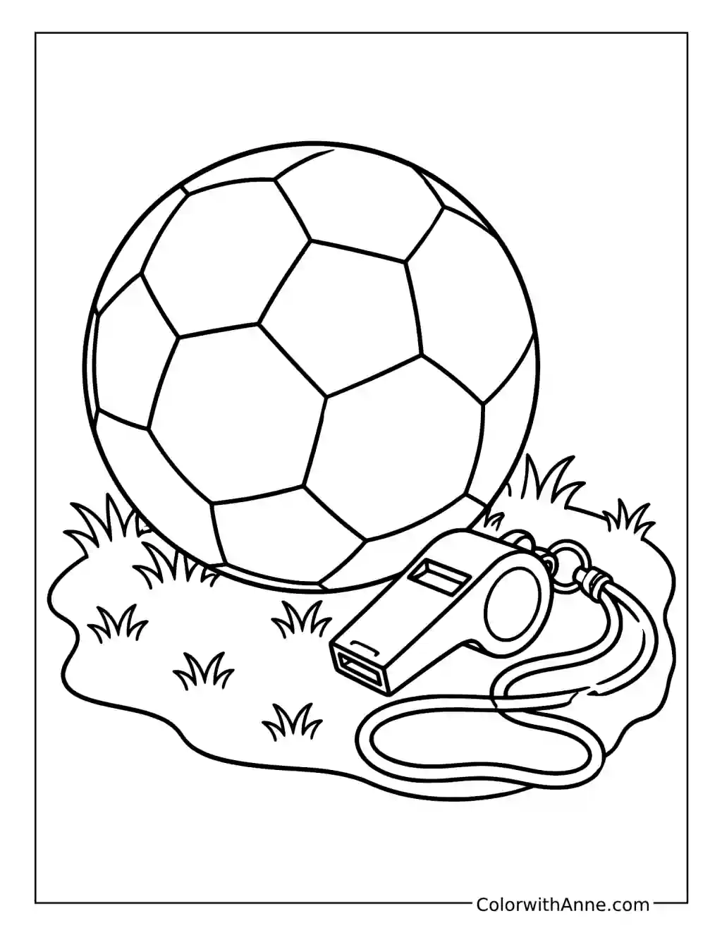 Referee Whistle and Soccer Ball coloring page