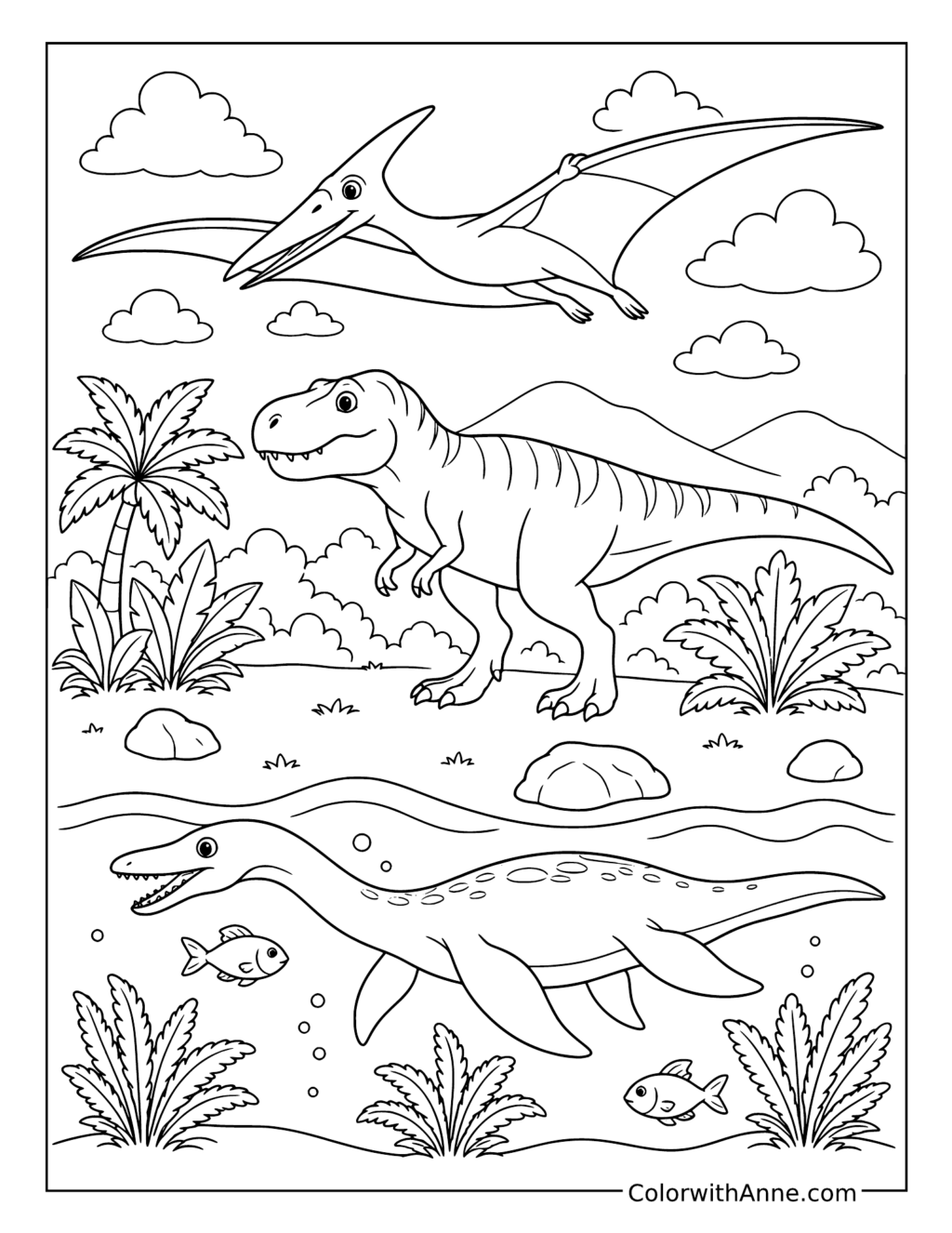 Reptiles on Land in Water and in the Air coloring page