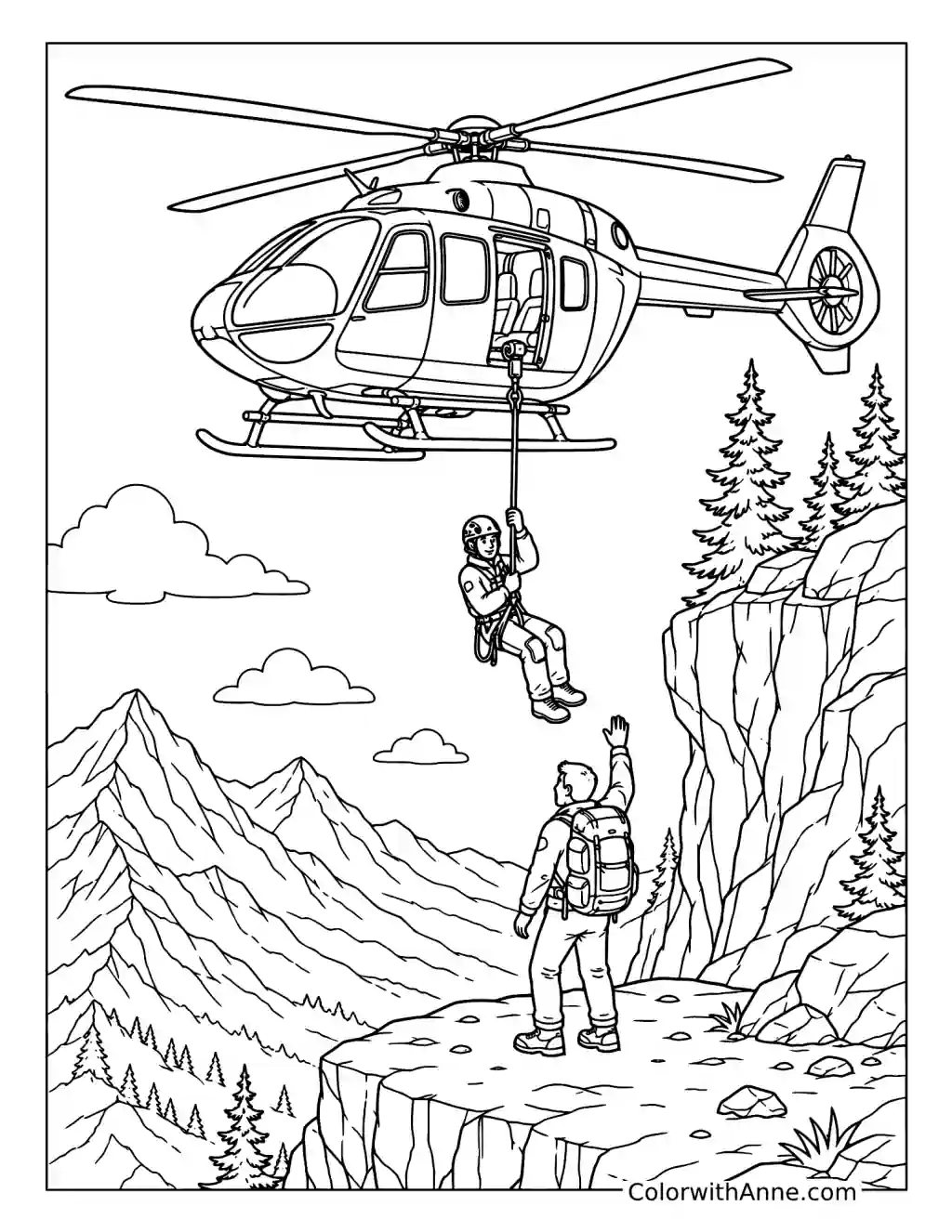 Rescue Helicopter Mountain Mission coloring page