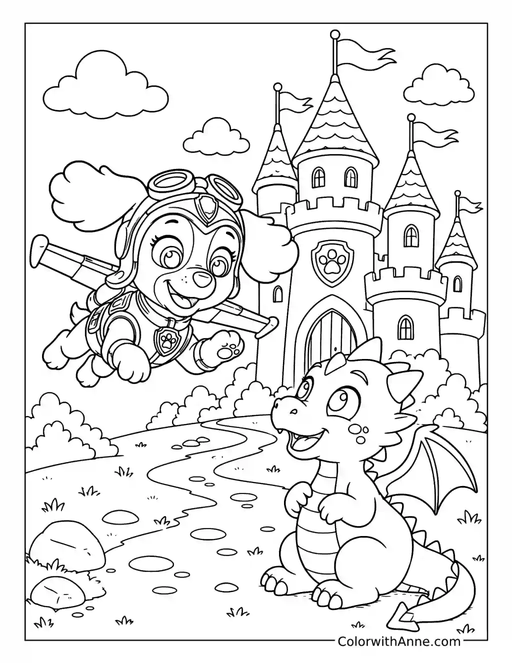 Rescue Knights Skye and the Friendly Dragon coloring page