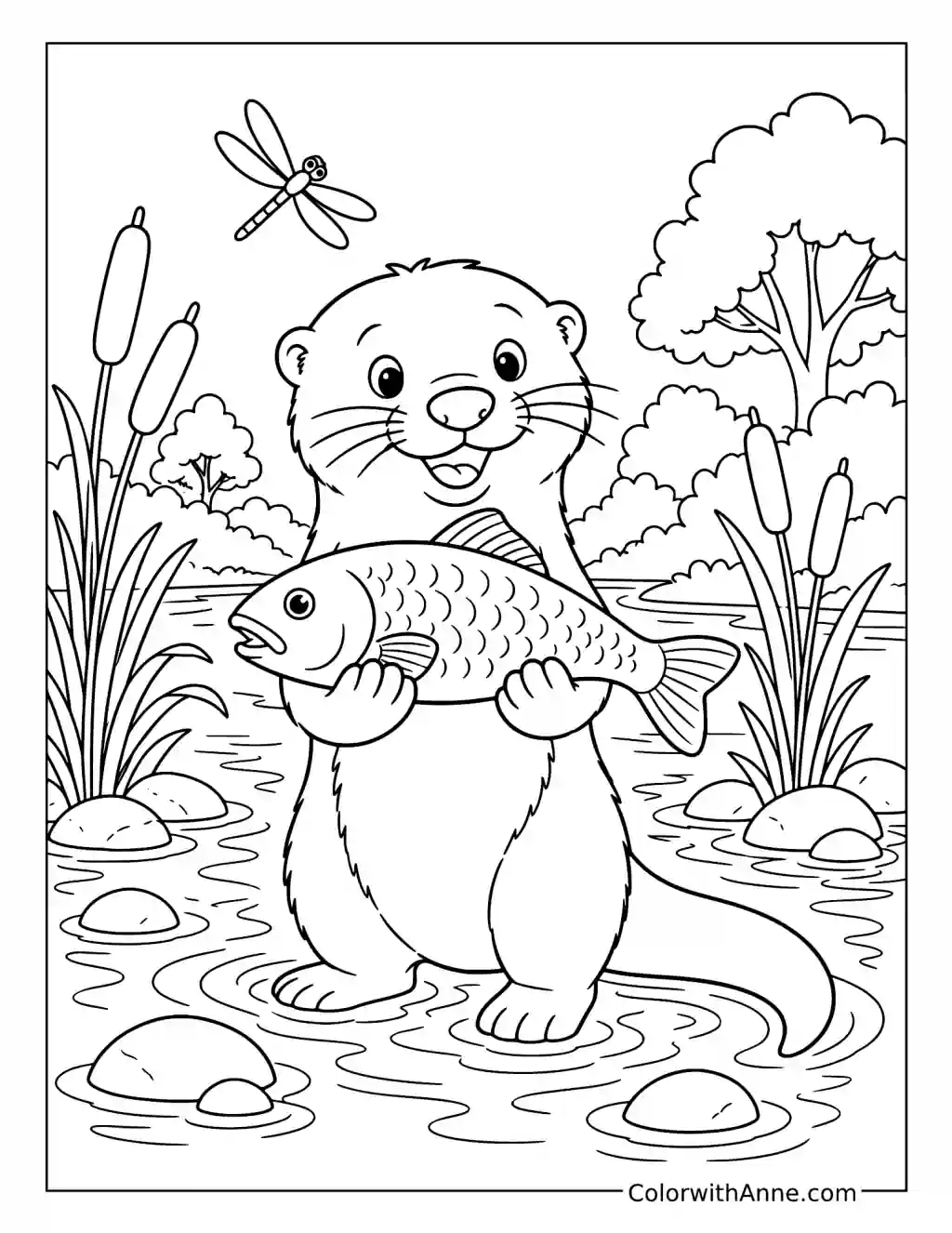 River Otter Holding a Fish coloring page