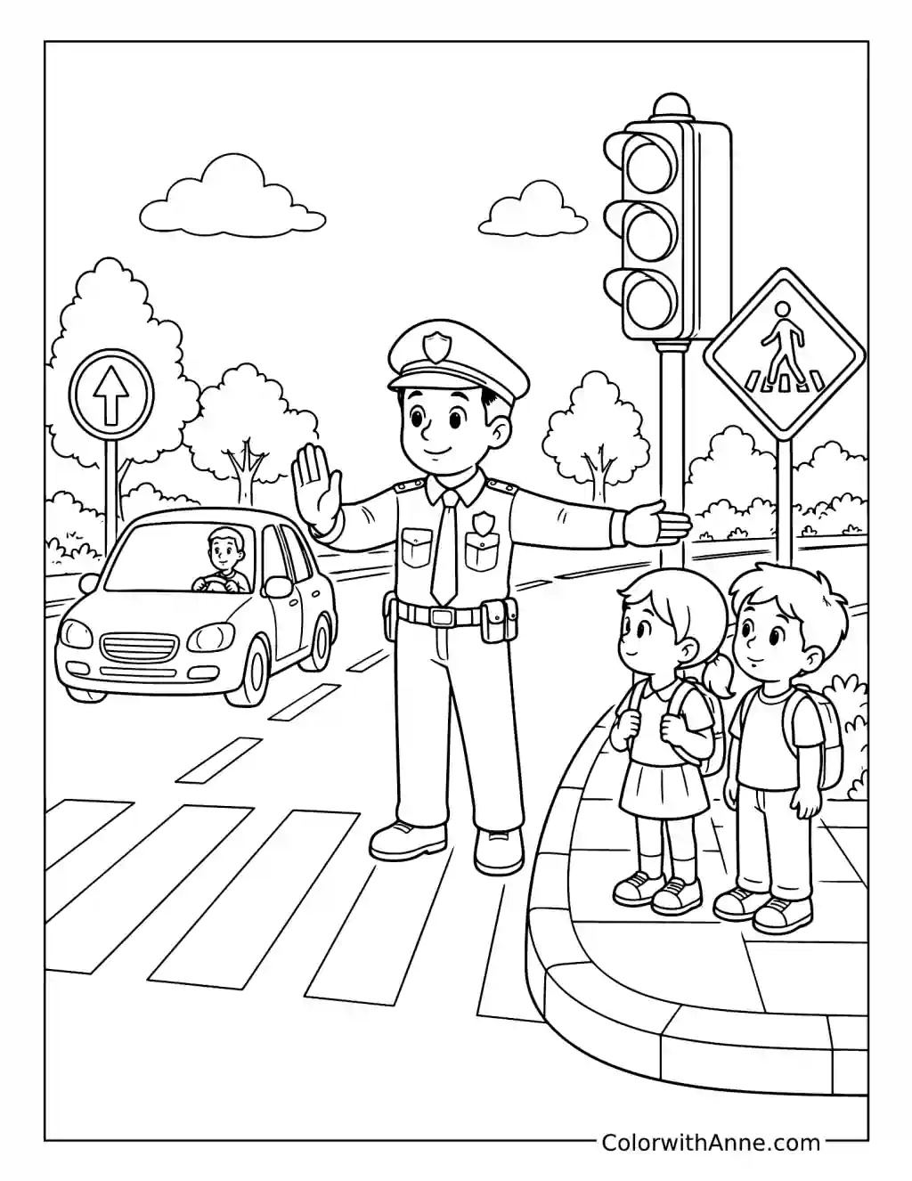 Road Safety Scene coloring page