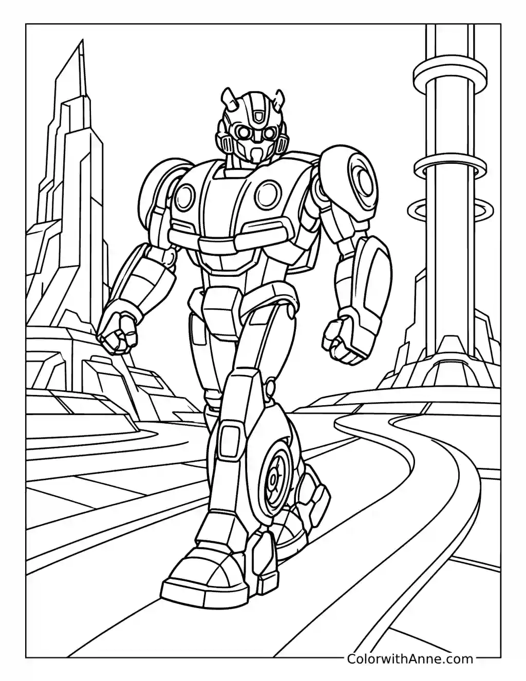 Robot Guardian Beside the Tower coloring page
