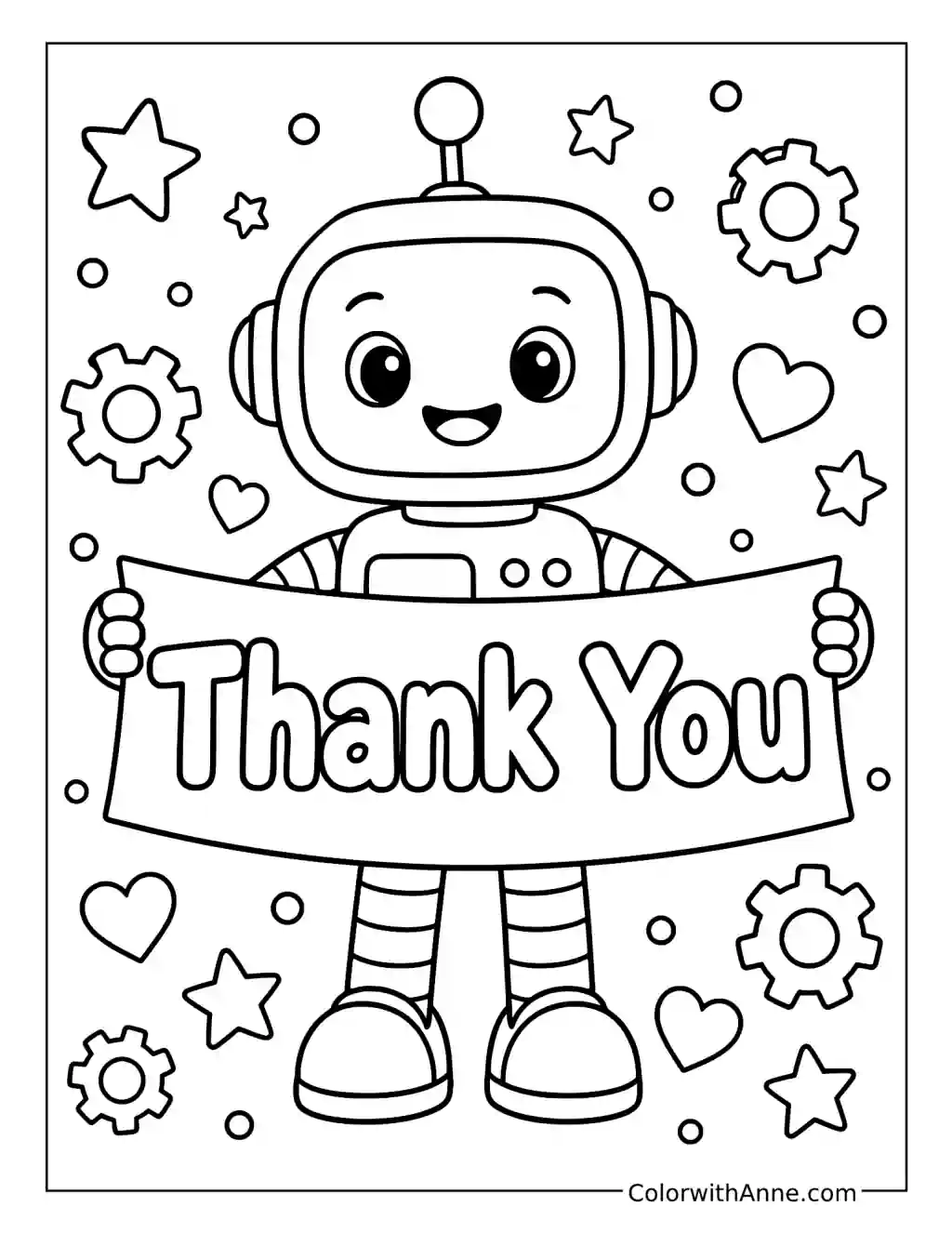 Robot Holding Thank You Banner coloring page