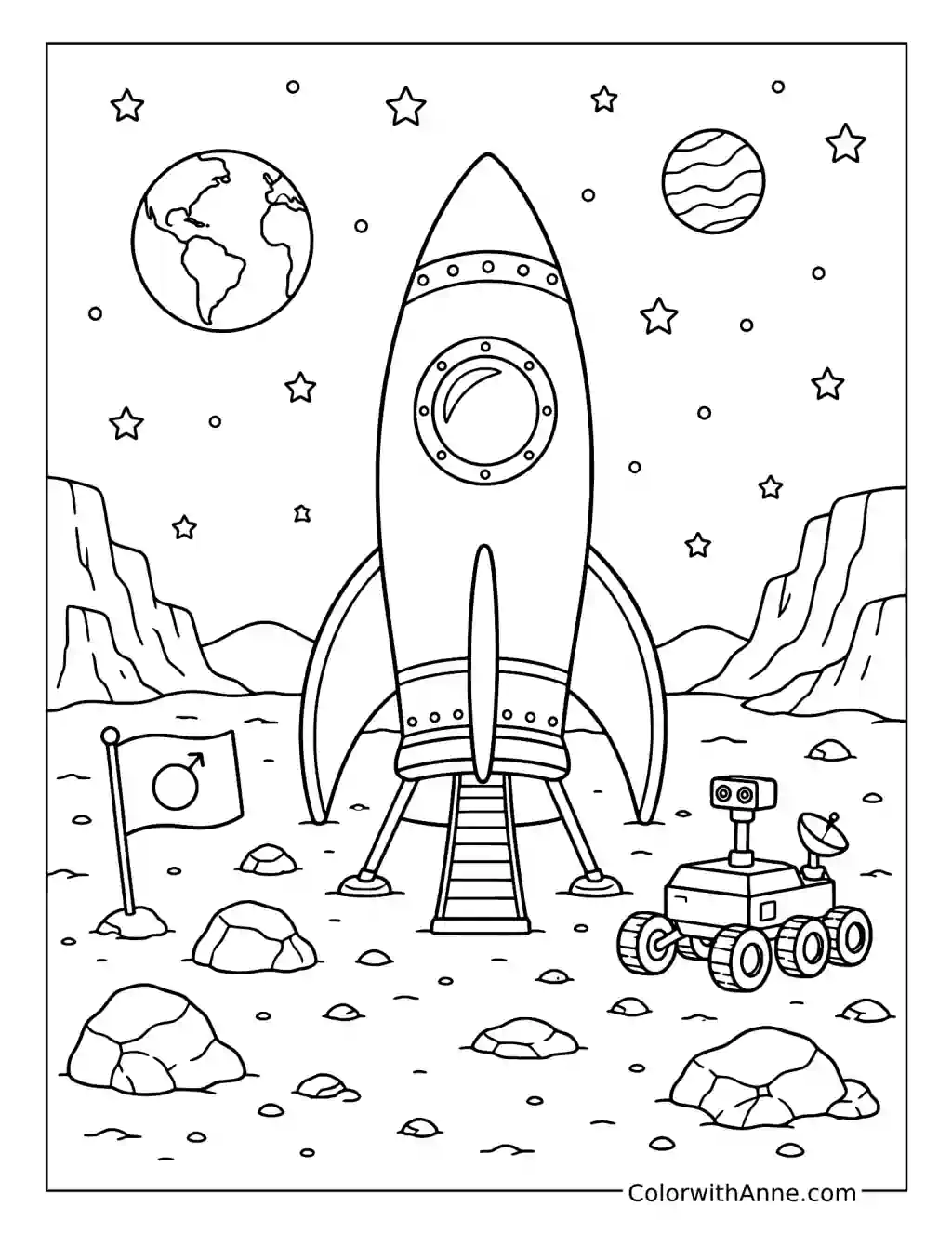 Rocket and Rover on Mars coloring page