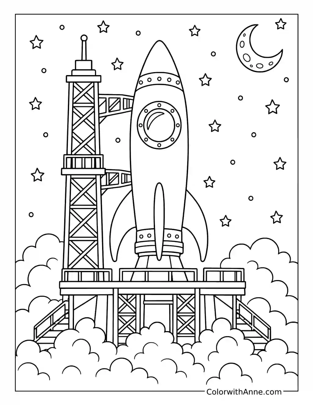 Rocket on a Launch Pad coloring page