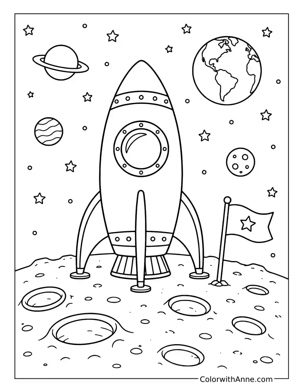 Rocket on the Moon coloring page