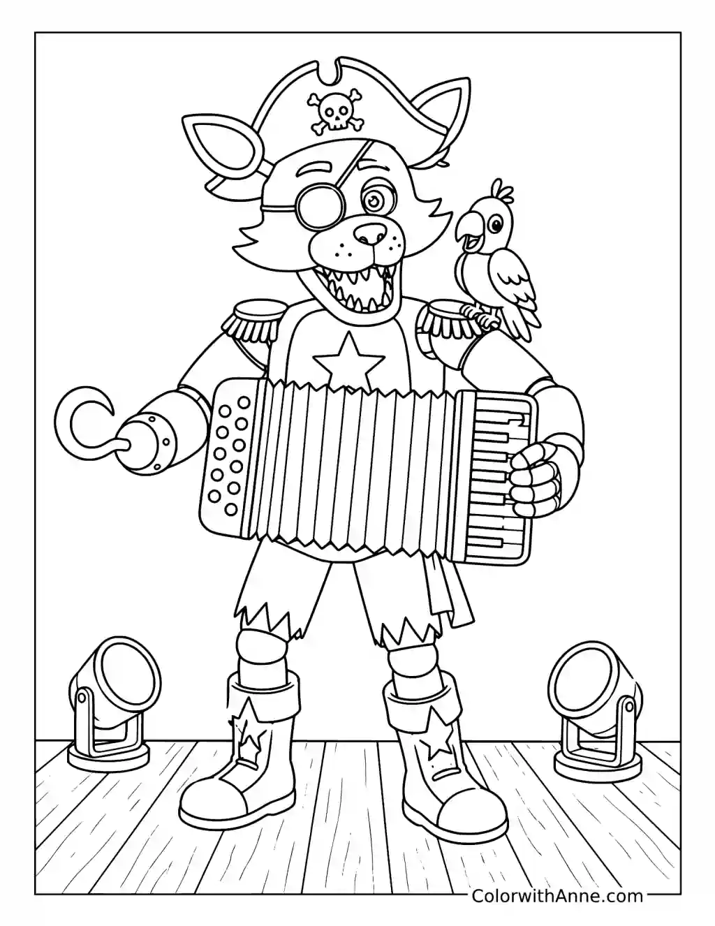 Rockstar Foxy Playing the Accordion coloring page