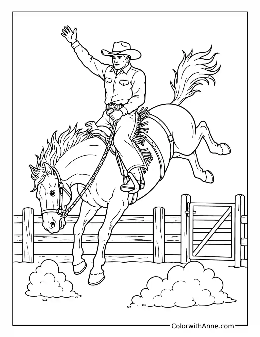 Rodeo Cowboy on a Bucking Bronco coloring page