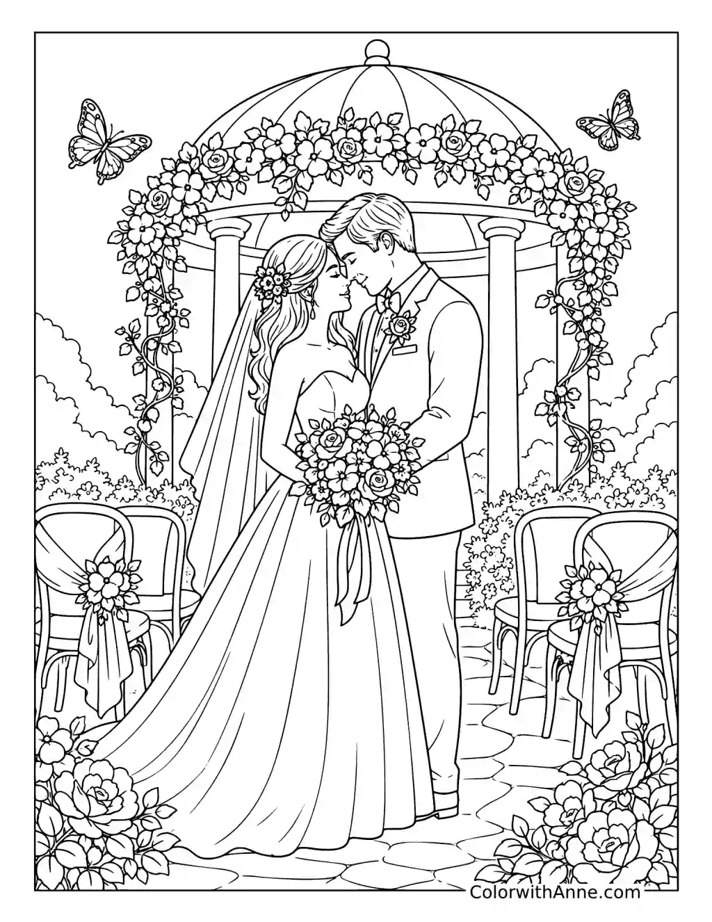 Romantic Garden Gazebo Wedding coloring page