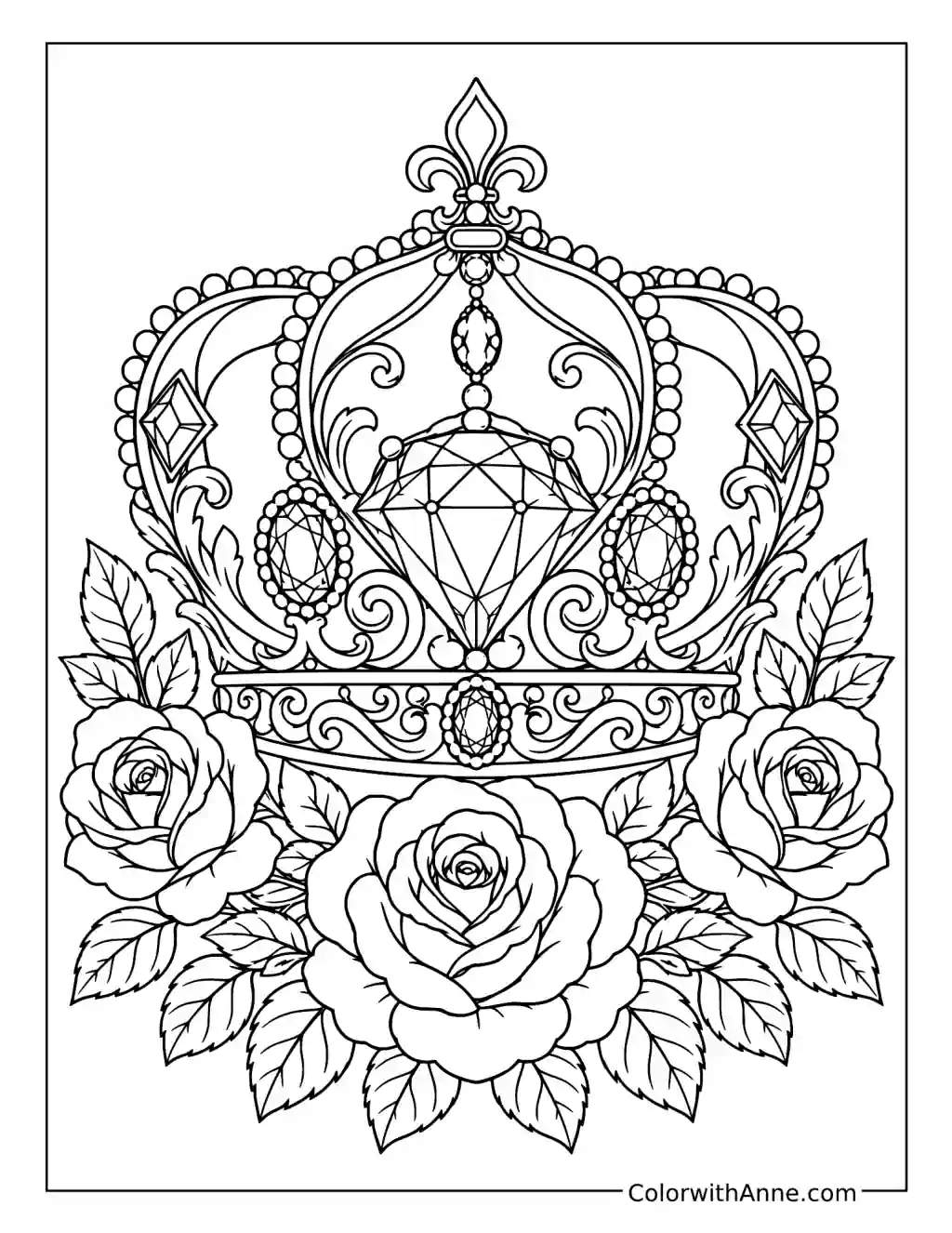 Rose and Diamond Crown coloring page