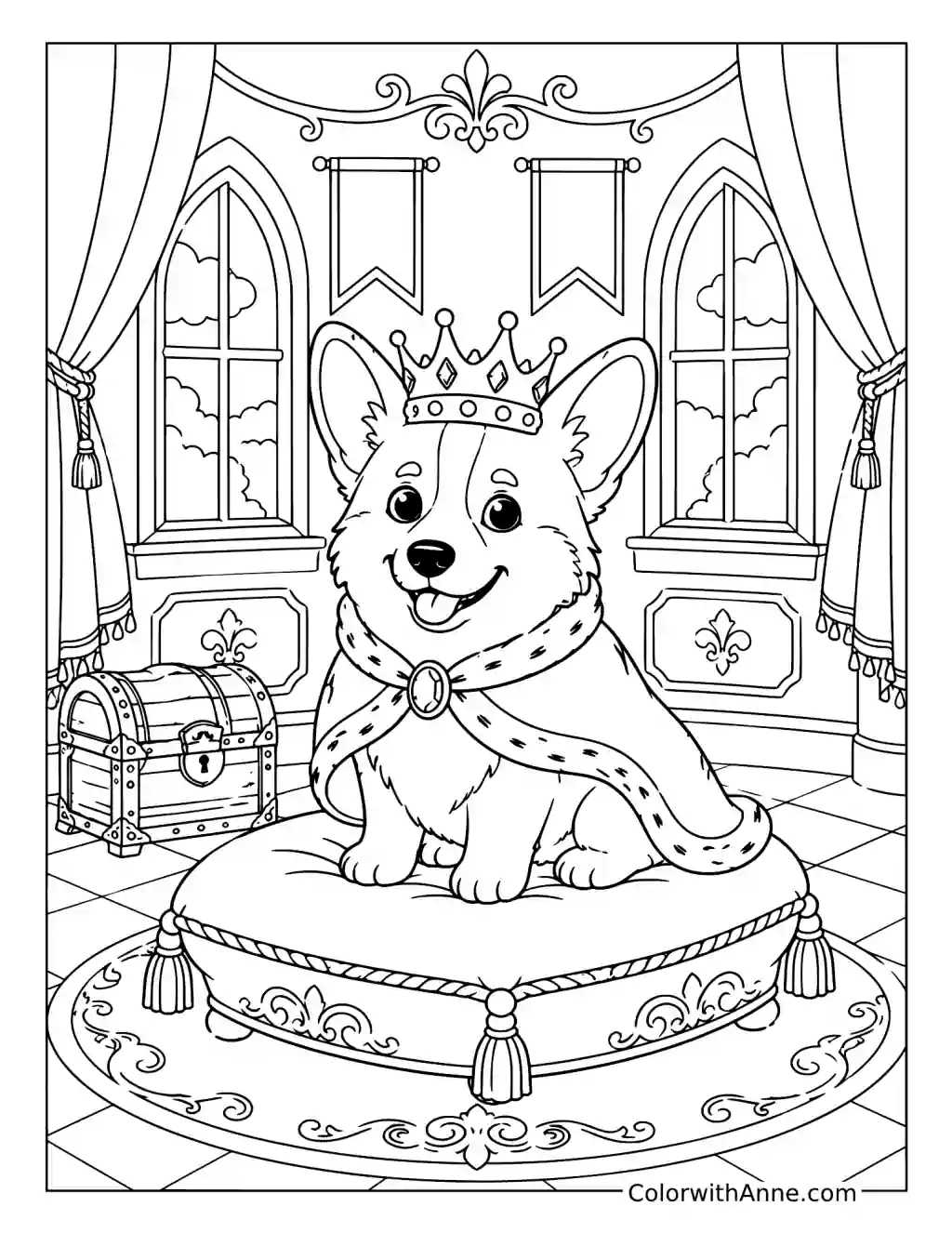 Royal Corgi with a Crown coloring page