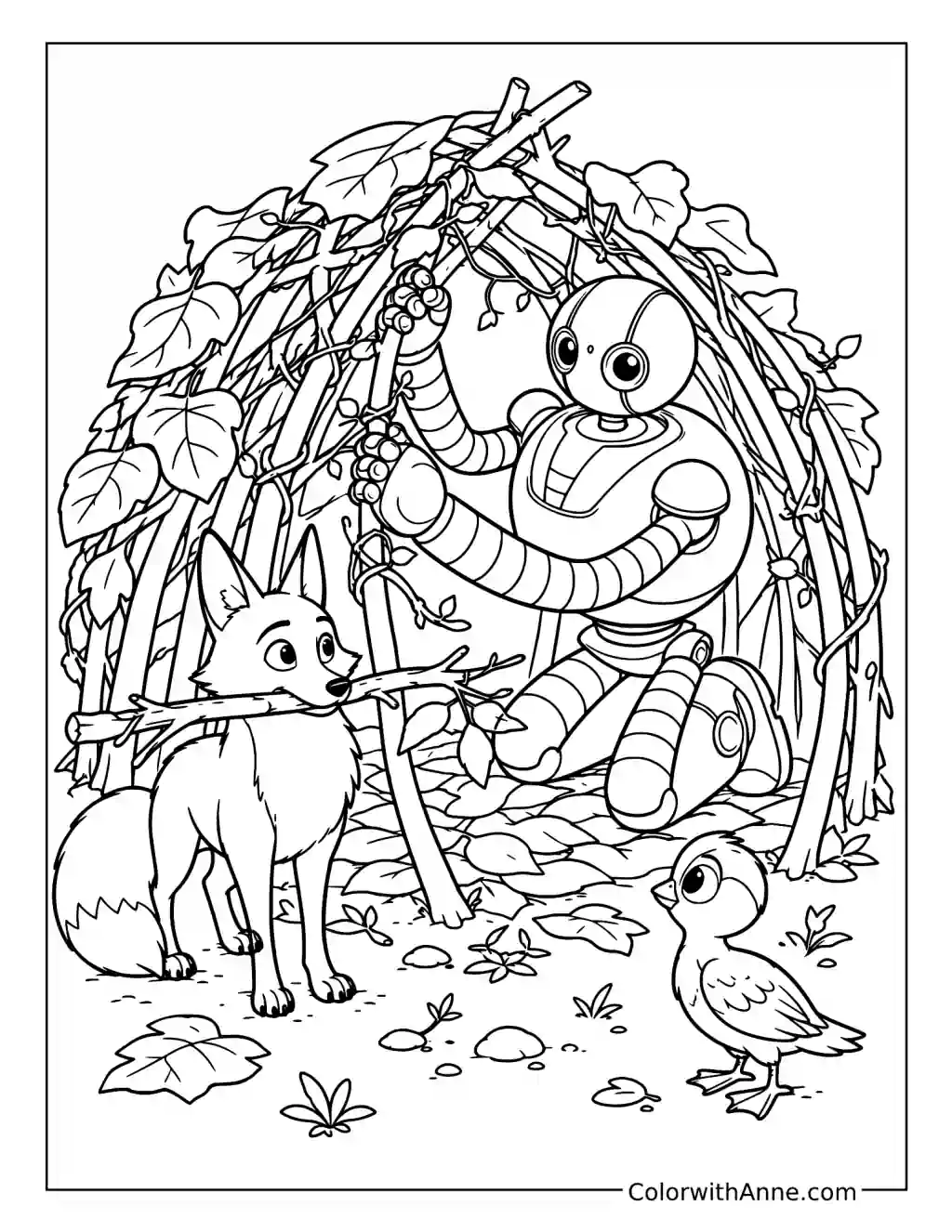 Roz and Fink Building a Shelter coloring page